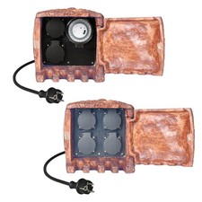 Außensteckdose Garten Stein-Optik IP44 2-fach & Schaltuhr/4-fach inkl. 5m Kabel