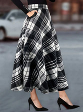 Schwarz-Weißer Karo-Tweed-Umhangrock mit Großen Taschen – Herbst-Winterrock