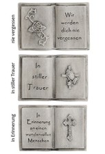 Grabschmuck Aufgeschlages Buch klein mit Ornament und Gruß ca. 9 x 6 x 3 cm