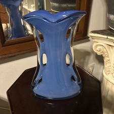 Vintage Czech Design Glas Vase 31,5 cm Hoch  HSG Tarnowiec Shark Fin 1970er Blau