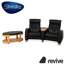 Stressless Arion Leder Zweisitzer Hocker Couchtisch Rollen Schwarz manuelle