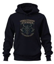 Stehend sterben statt kniend leben Wikinger Totenkopf Helm Äxte Unisex Hoodie Ka