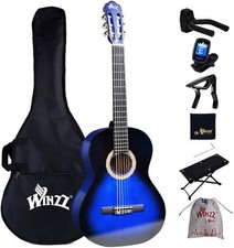 Winzz Klassikgitarre 4/4 für Kinder Anfänger 39'' Glänzend Blau Gitarre Guitar