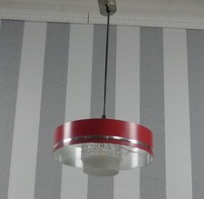 70er Jahre Hängelampe Deckenleuchte Metall/Glas chrom/rot mid century retro