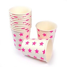 60 Pappbecher weiß pinke Sterne Einweggeschirr Geschirr Trinkbecher Pappteller
