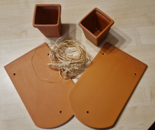 Bastelset, 2er Set, Deko, Terrakotta, Schindeln, Fliesen, Töpfe, Bast, 26x15 cm