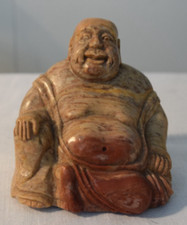 Dickbauch-Buddha aus Stein, Landschaftsjaspis, geschnitzt, Vintage, Glückssymbol