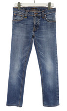 Nudie Grim Tim Org. Twisted Blue Herrenjeans W31 L29 Blau Knopf Fly Verblichen