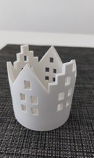 Windlicht Teelichthalter Stadthaus Häuser Skyline Haus Keramik  Weiß rund