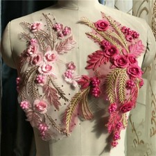 1 X Spitze Stickereien Blumen Applikation 3d Perlenbesetzt Flicken