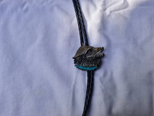 Bolo Krawatte - Bolo Tie - Leder mit Wolfskopf - Vintage - CBS 1995