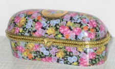 Porzellandose Sammlerdose Pillendose Zierdose Schmuckdose bunte Rosen 8x4x4cm