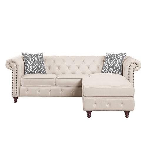 Beige linen shaped sofa and - linen, l