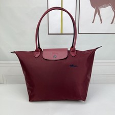 Longchamp Große Umhängetasche mit Pferdestickerei, Burgunderrot #001