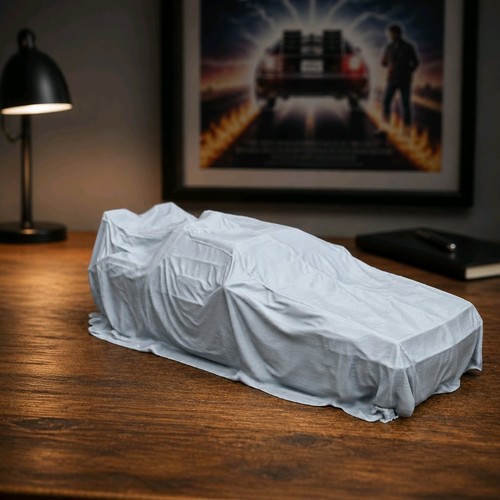 Covered delorean auto ornament - delorean,