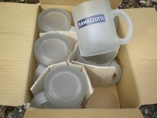 6 Stk Ramazotti satinierte Tasse aus Glas Ramazzotti Logo Becher mit Henkel 0,3l