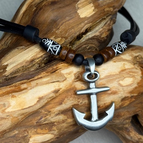 Anchor necklace viking - viking, leather