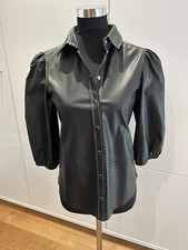 SET ♥️ Lederbluse Lederhemd 32 34-36 Schwarz Puffärmel NEU!