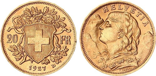 Schweiz franken gold - gold, 1927