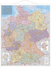 Postleitzahlen-Karte Deutschland 1 : 750 000. Wandkarte Grossformat mit Metallst