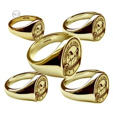 9ct Gelbgold Laser Graviert Familie Crest Ringe Oval Signet Ringe Voll UK Hm