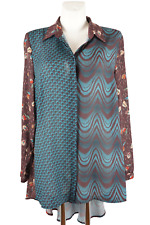 Mona Bluse Damen Größe 46 Longbluse Braun Petrol Oberteil geknöpftes Hemd