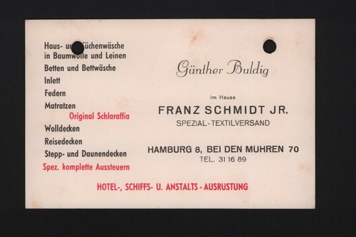 Hamburg vertreterkarte 1930 - vertreterkarte,