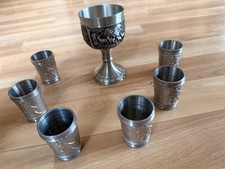 NEUES UNBENUTZTES ZUSTAND! Zinn Jagd-Set 95% Sachsen 7-teilig (6 Becher + Kelch)