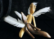 Paar ruhender Engel – Holz Skulpturen  H 15 x B 19 cm aus Treibholz Schwemmholz 