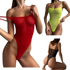 DE Damen Sexy Mesh Body Transparent Durchsichtig Bademode Monokini Badeanzug
