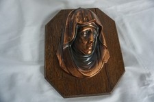 Altes massives Holzbild mit Kupferko, Heiligenbild, ca. 18 Cm L, 15 cm B