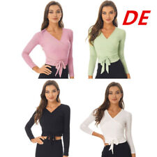 DE Damen Ballett Tanz Jacke Wickeljacke Langarm Bolero Top Strickjacke Pullover