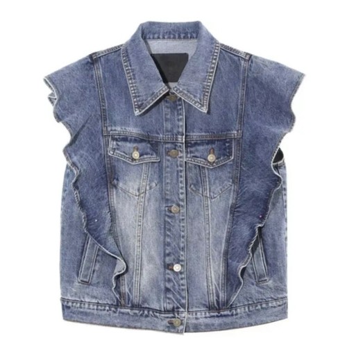 Damen rüschen denim weste - rüschen,