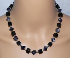 Würfelkette Halskette Glas schwarz diagonal schwarz weiß grau marmoriert  301.