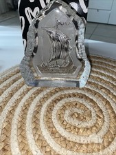 NYBRO SWEDEN CRYSTAL VIKING SHIP ART GLASS 6" SCULPTURE/PAPERWEIGHT WITH LABEL