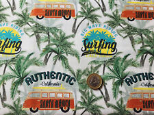 Stoff, Surfing Palmen Camper aus 100 % Baumwolle, Meterware, Camping VW Bus
