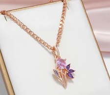 Damen Kette Collier 14k 585 Rolled Rosegold Anhänger 2,1cm Lila/Rosa Zirkonia 