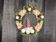  Adventsgesteck Türkranz Weihnachtsgesteck Handmade Kunsttanne  rot weiss  26 cm