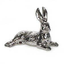 Osterhase liegend (L) 20 cm Keramik Hase silber Osterfigur Osterdekoration