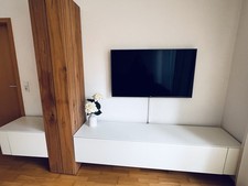 Wohnwand Hülsta weiß matt / Kern Nussbaum 