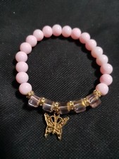 Beautiful Butterfly Charm With Blue And White Beads Bracelet - Brand New