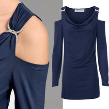 Elegant ABEND Oberteil Longshirt SHIRT Wasserfall Gr.36/38 S/M Blau Zierelement