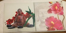 2 Leinwand Bilder Buddha Orchideen Steine Ruhe Meditation Feng Shui Drucke 35x35