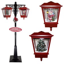 Schneiende LED Doppel-Standlaterne 190 cm rot Motiv Weihnachtsmann u. -baum