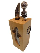 Rominox Weinzubehör Set Holz Metall Beige Korkenzieher Ausgießer