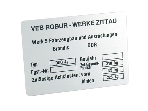 Typenschild passend für duo - typenschild,
