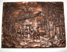 ALTES  WANDBILD GIPS m. KUPFER