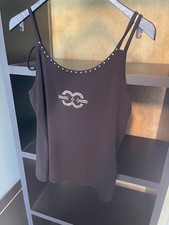 TOP mit Spagetti Träger von VERCOTTI  Gr:L schwarz mit Applikationen -gebraucht