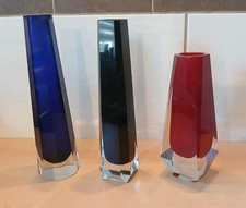 3 x Blockvase in rot, grün