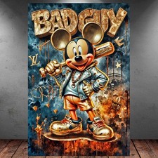 LEINWAND BILD ER XXL POP ART BAD GUY MICKY GRAFFITI BUNT ABSTRAKT WANDBILD
